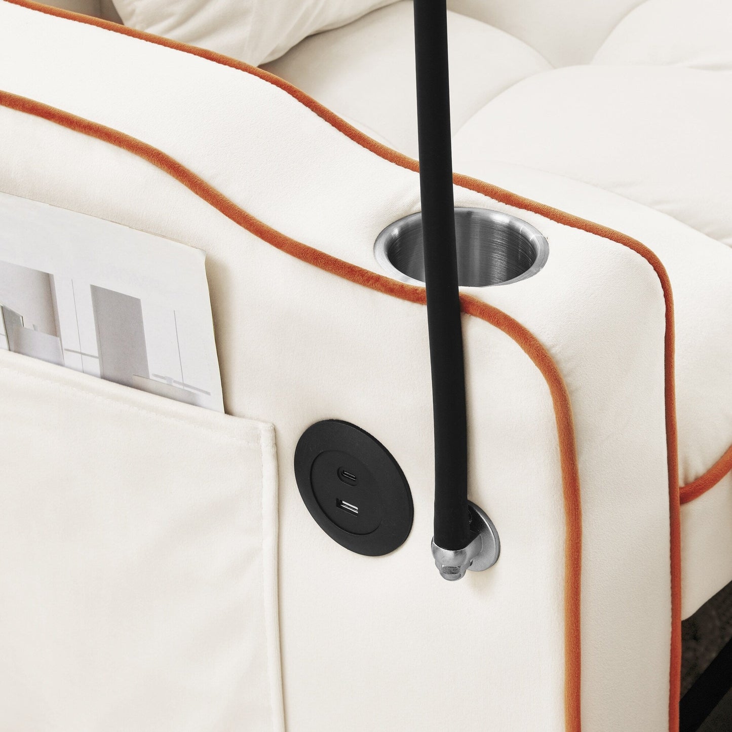 Divano letto singolo in velluto con porta di ricarica USB