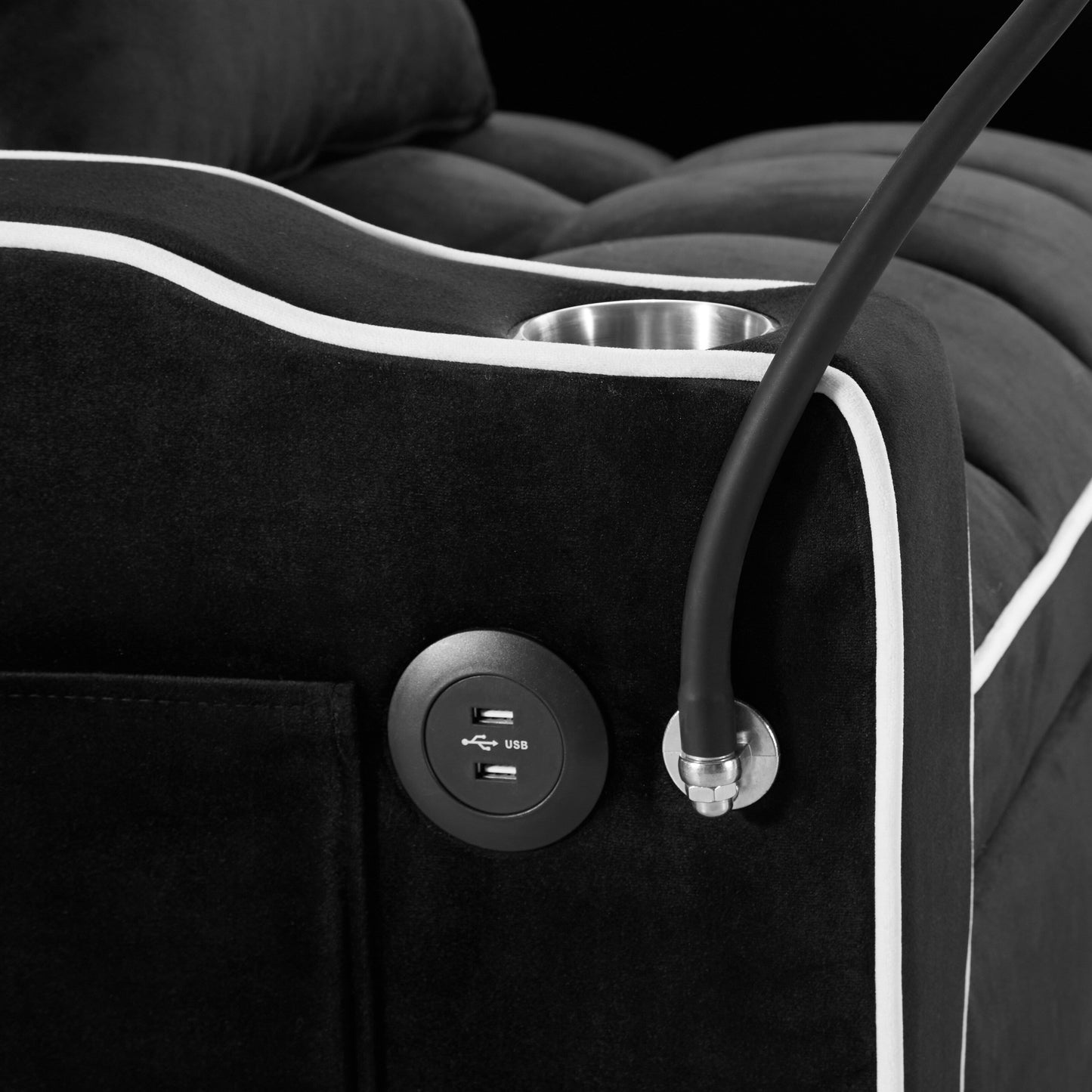 Divano letto singolo in velluto con porta di ricarica USB