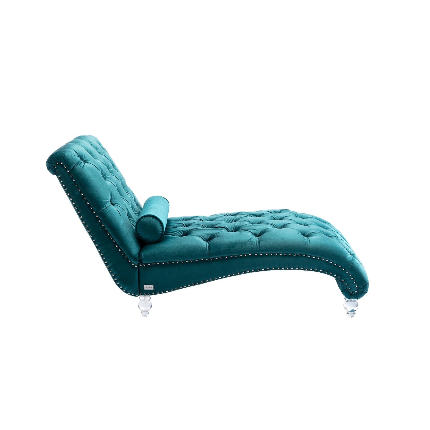 Poltrona reclinabile ergonomica a forma di S con cuscino, finiture con borchie e gambe in acrilico per uso interno.