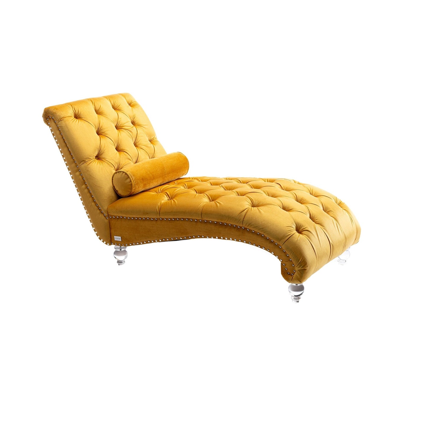 Poltrona reclinabile ergonomica a forma di S con cuscino, finiture con borchie e gambe in acrilico per uso interno.