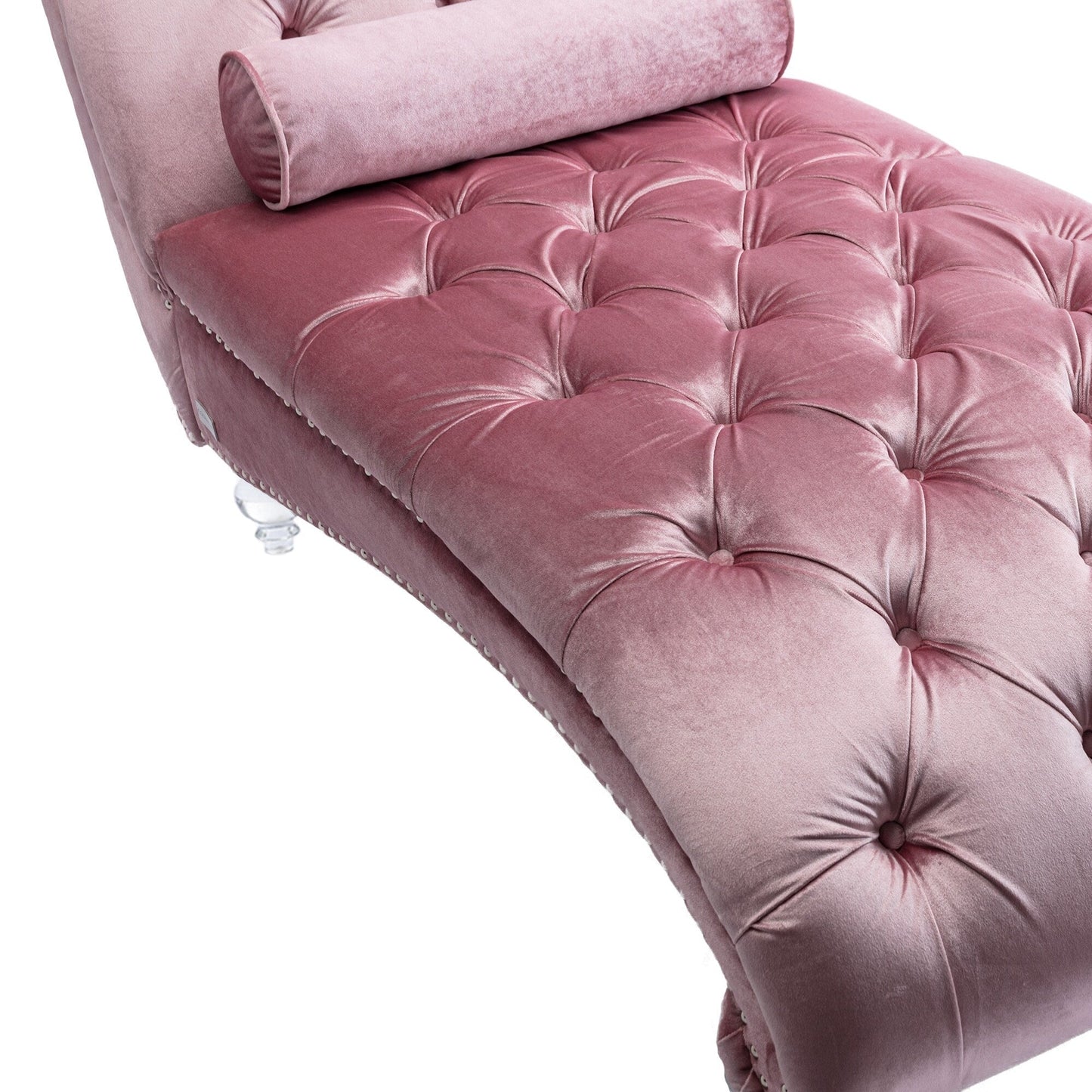 Poltrona reclinabile ergonomica a forma di S con cuscino, finiture con borchie e gambe in acrilico per uso interno.