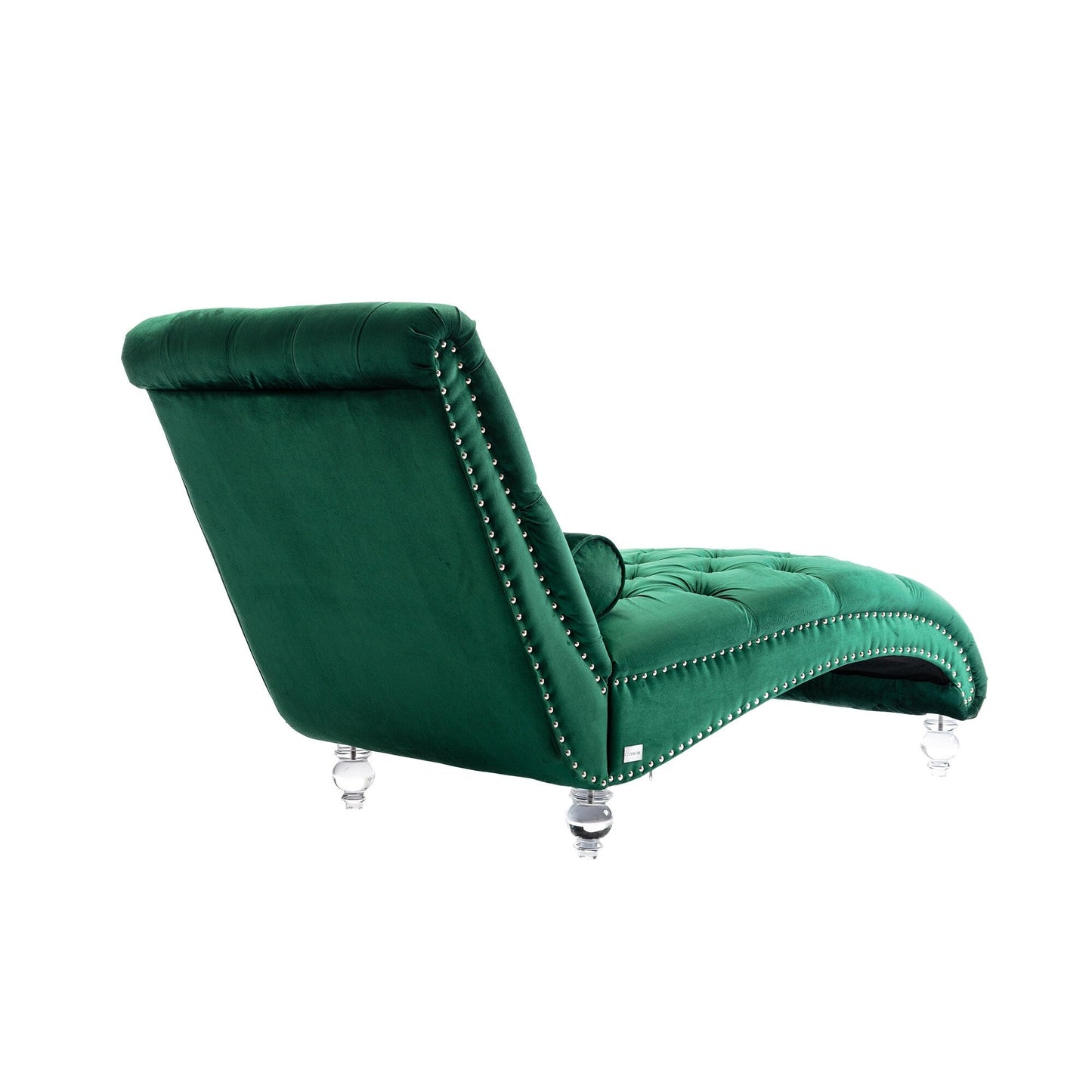 Poltrona reclinabile ergonomica a forma di S con cuscino, finiture con borchie e gambe in acrilico per uso interno.