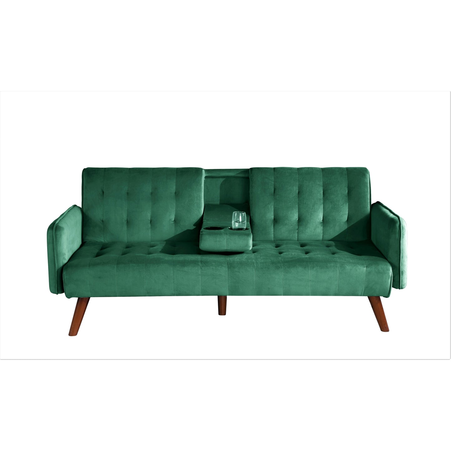 Divano letto futon pieghevole convertibile rivestito in velluto con 2 portabicchieri per soggiorno compatto