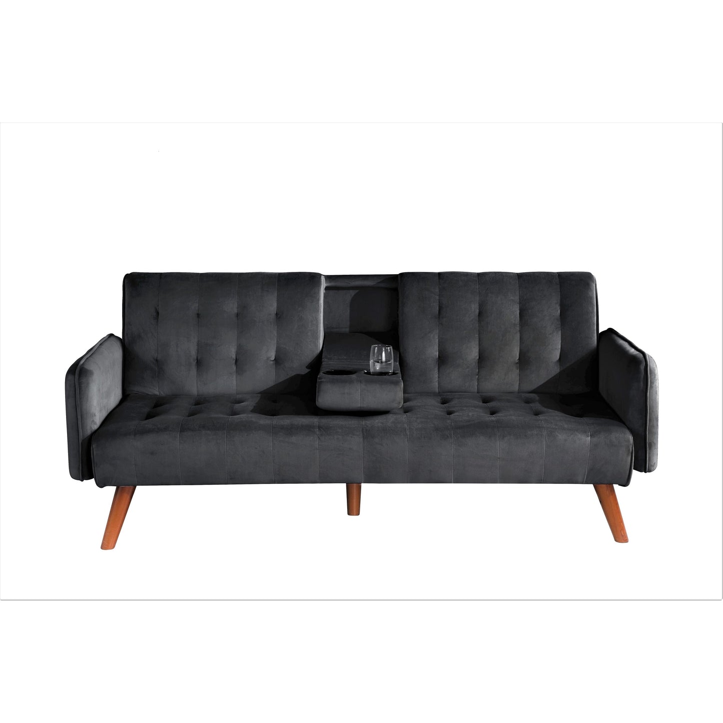 Divano letto futon pieghevole convertibile rivestito in velluto con 2 portabicchieri per soggiorno compatto