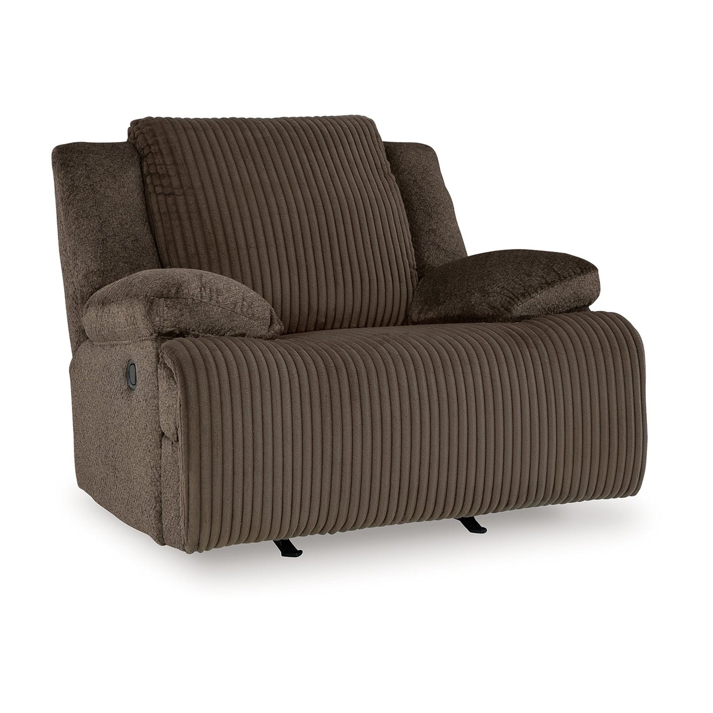 Poltrona reclinabile Vincent Manual Rocker, tessuto in velluto a coste color cioccolato