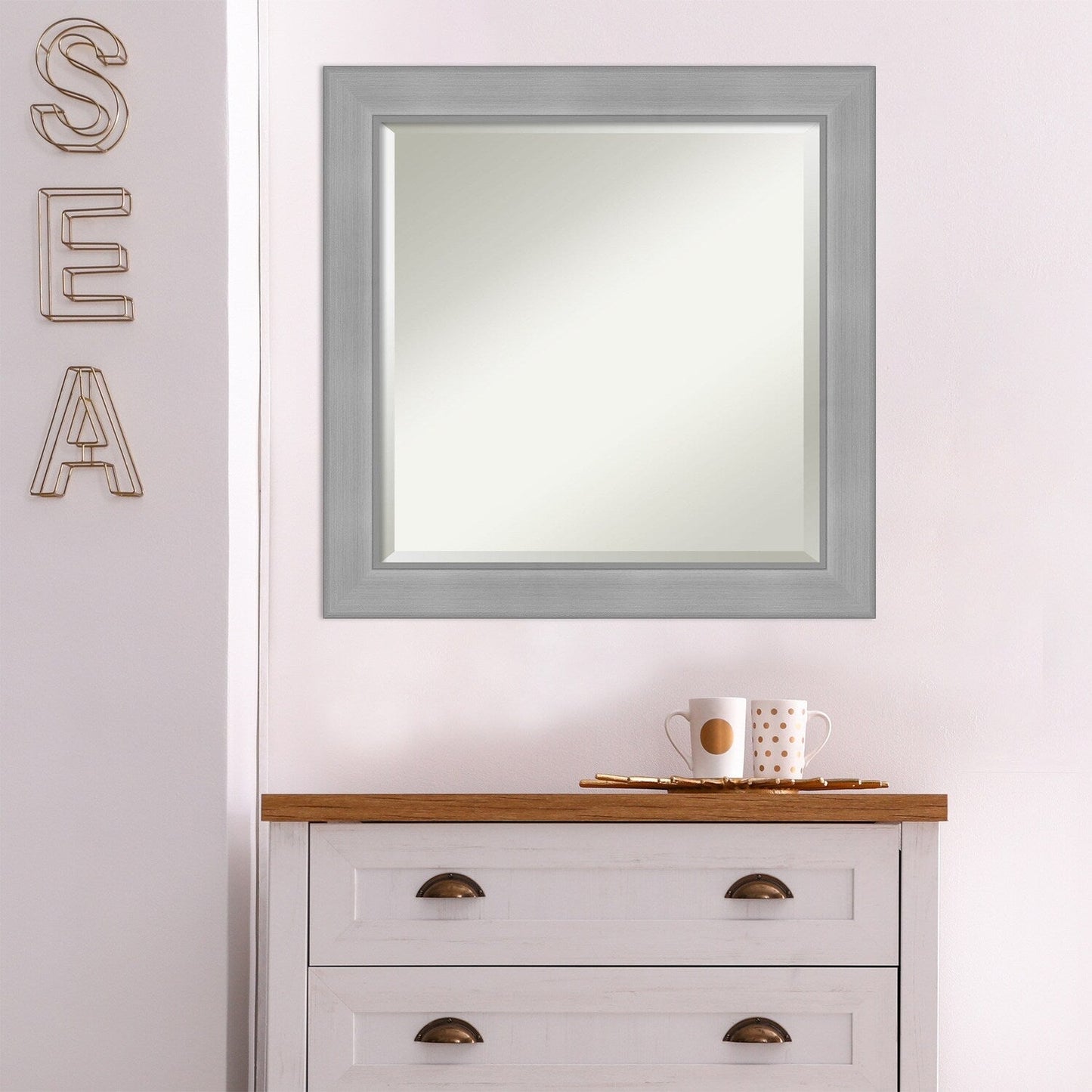Specchio da parete per bagno bisellato - Cornice in nichel spazzolato Vista