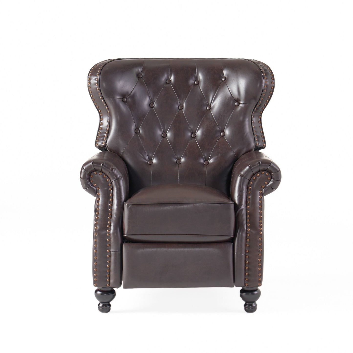 Poltrona reclinabile contemporanea Waldo con schienale a spinta - Design con punto a diamante trapuntato con bottoni, braccioli arrotolati e finiture con borchie
