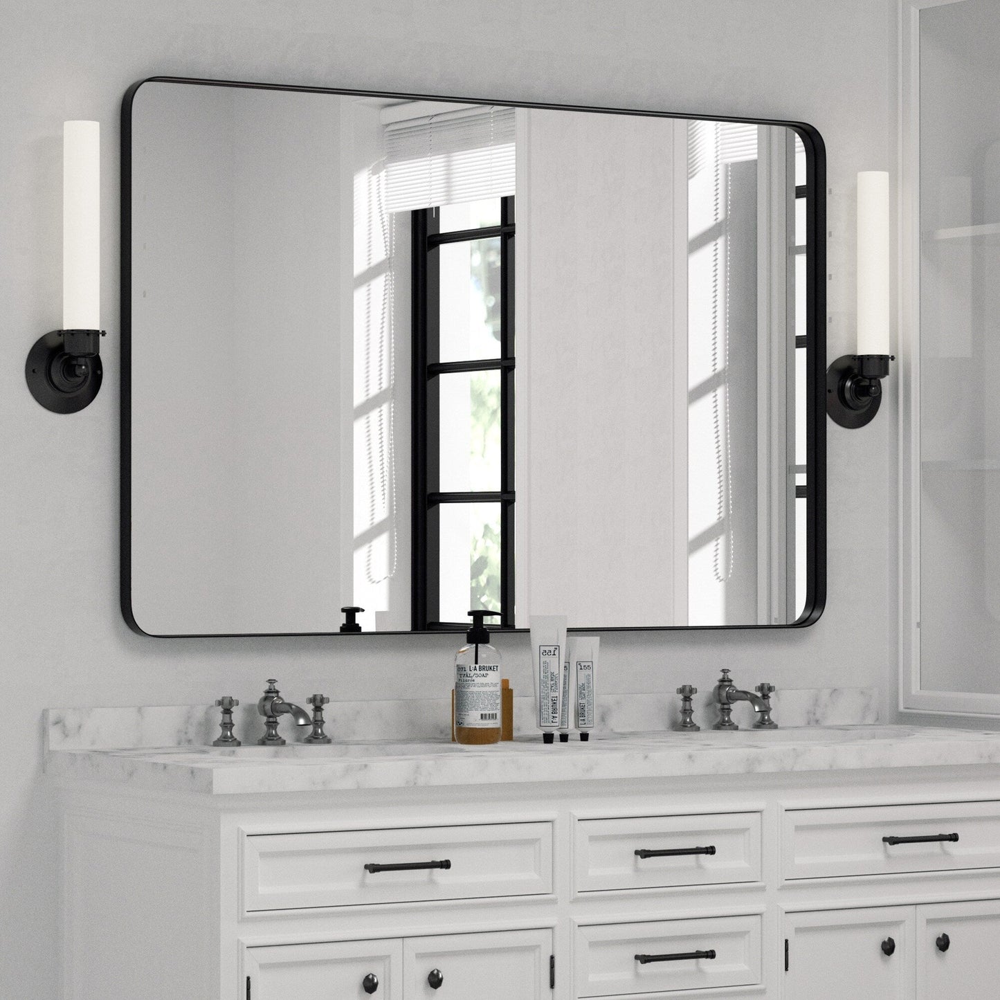 Specchio da parete, specchio da toeletta, specchio da bagno con angolo arrotondato (1 pezzo)