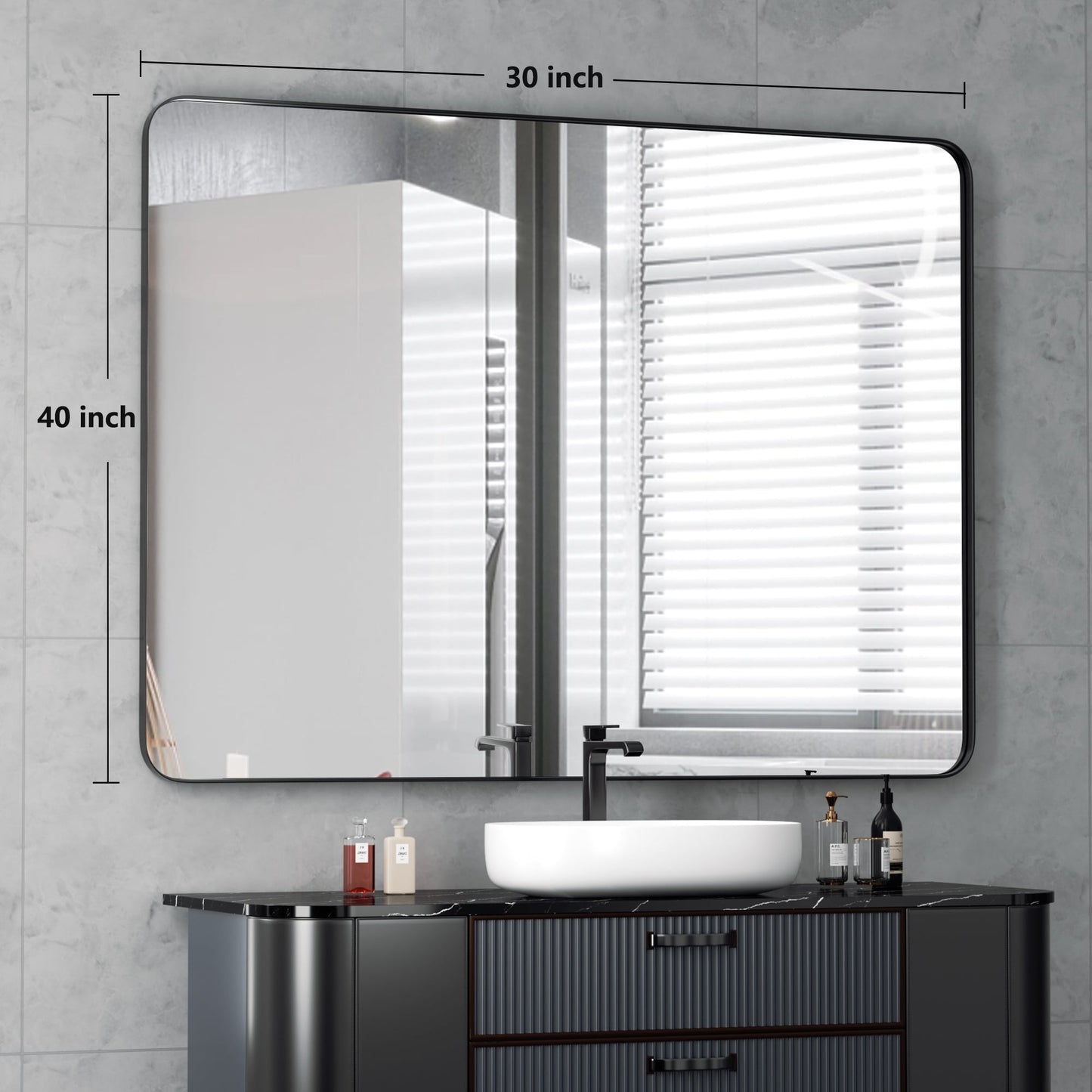 Specchio da parete, specchio da toeletta, specchio da bagno con angolo arrotondato (1 pezzo)