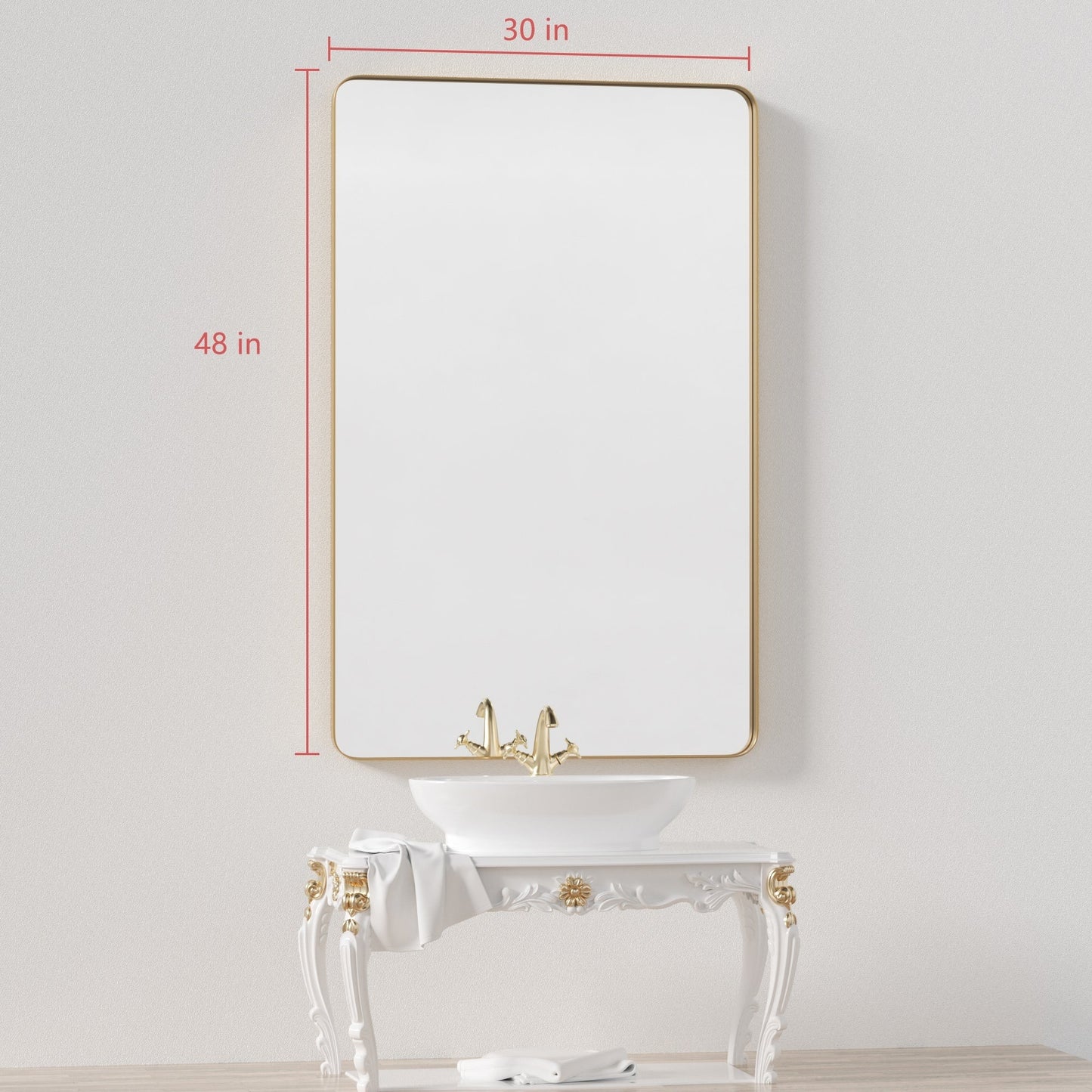 Specchio da parete, specchio da toeletta, specchio da bagno con angolo arrotondato (1 pezzo)