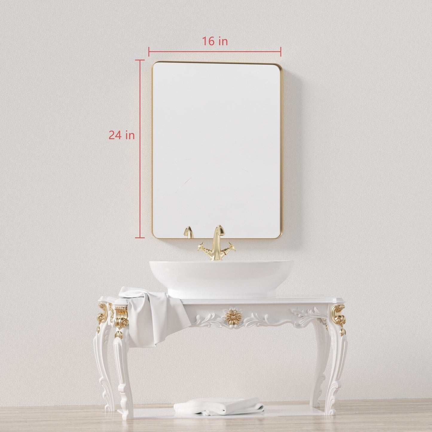 Specchio da parete, specchio da toeletta, specchio da bagno con angolo arrotondato (1 pezzo)