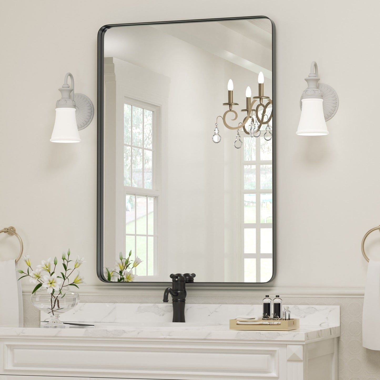 Specchio da parete, specchio da toeletta, specchio da bagno con angolo arrotondato (1 pezzo)