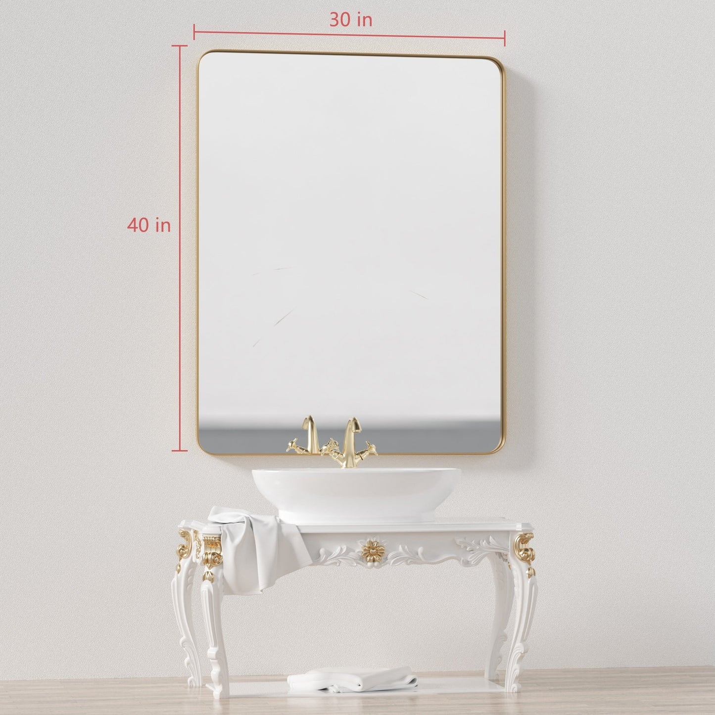 Specchio da parete, specchio da toeletta, specchio da bagno con angolo arrotondato (1 pezzo)