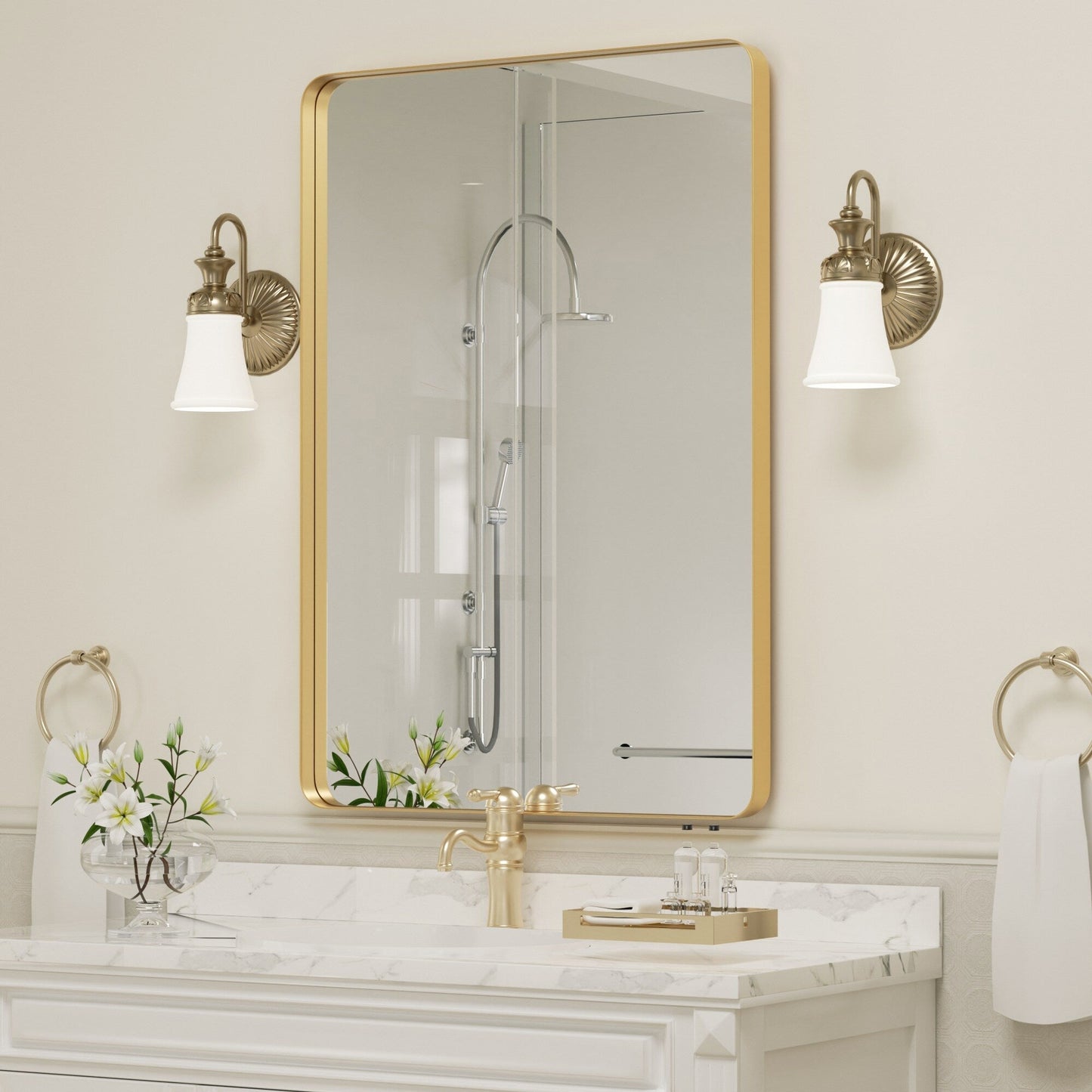 Specchio da parete, specchio da toeletta, specchio da bagno con angolo arrotondato (1 pezzo)