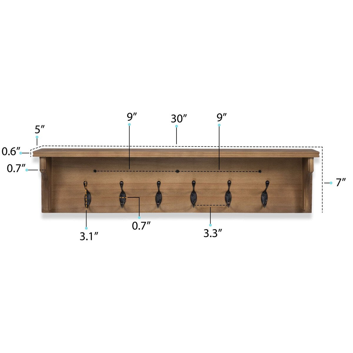 Wallniture Mante Portachiavi da parete, Porta posta decorativo con ripiano, Grandi ganci appendiabiti, Portachiavi da parete in legno