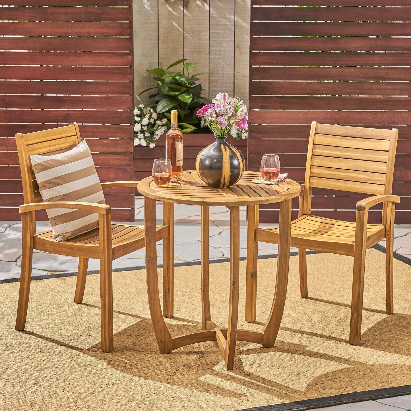 Set da bistrot Waverley da esterno a 2 posti in legno di acacia di Christopher Knight Home