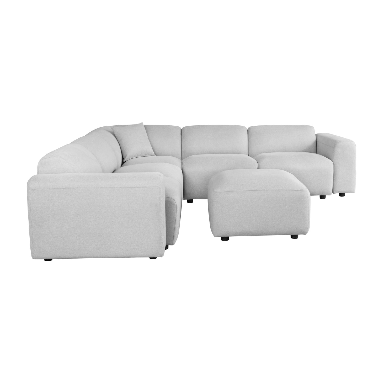 Set da conversazione imbottito Whisper con sedie modulari, braccioli agganciabili e pouf per soggiorno