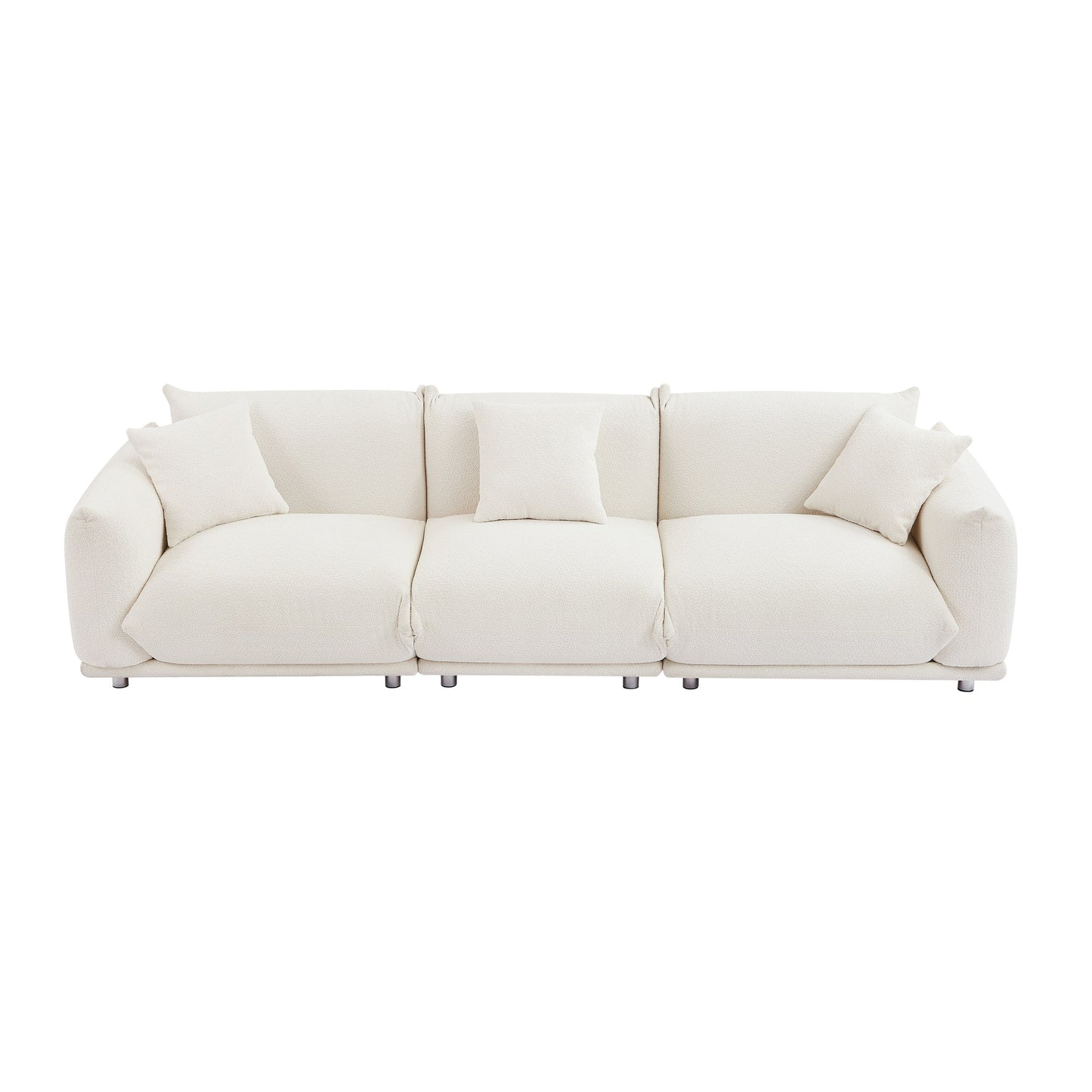 Divano oversize bianco moderno 111 a 3 posti con gambe in metallo e struttura in legno massello per soggiorno