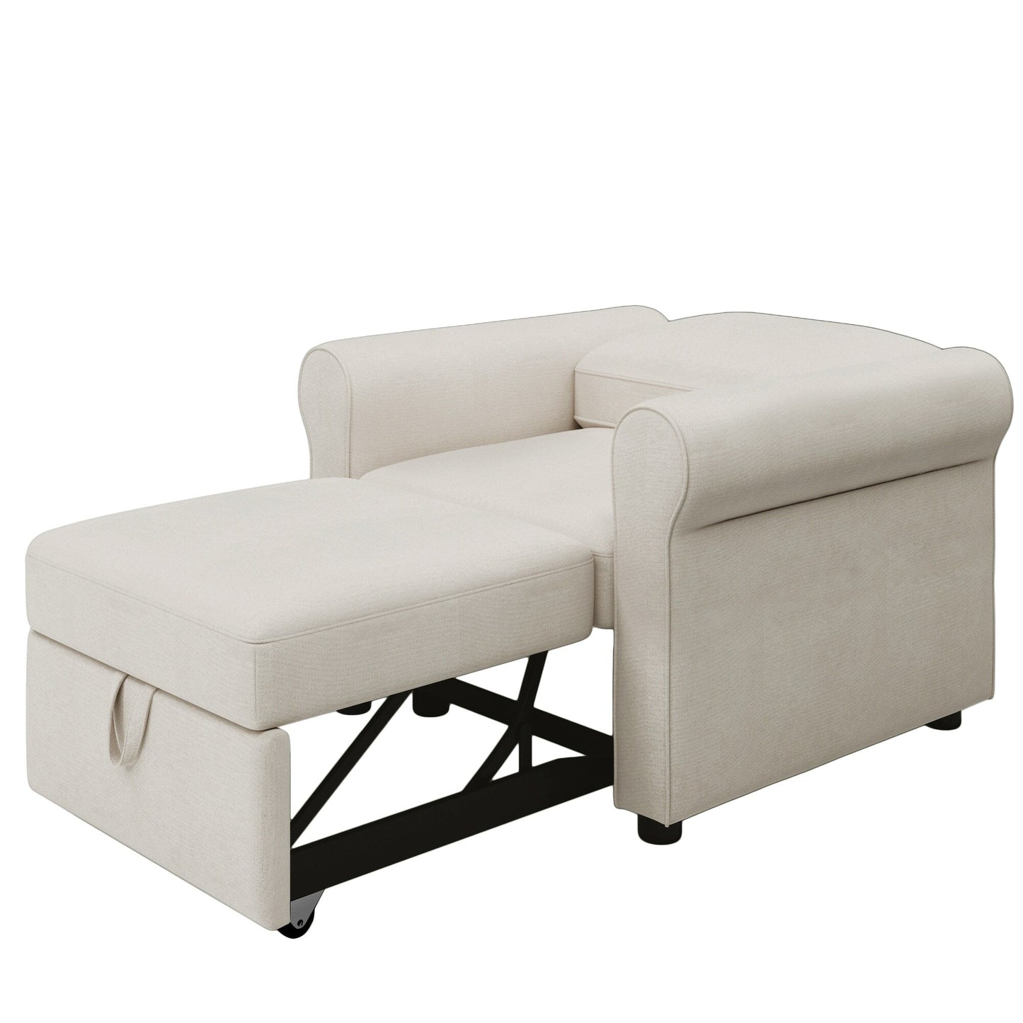 Divano letto singolo convertibile 3 in 1 in lino bianco moderno da 34 pollici con schienale regolabile per soggiorno