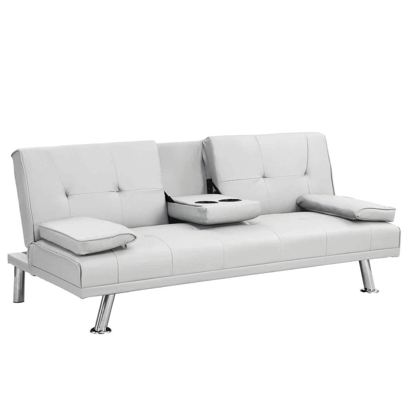Divano letto a due posti in PVC bianco con struttura in legno