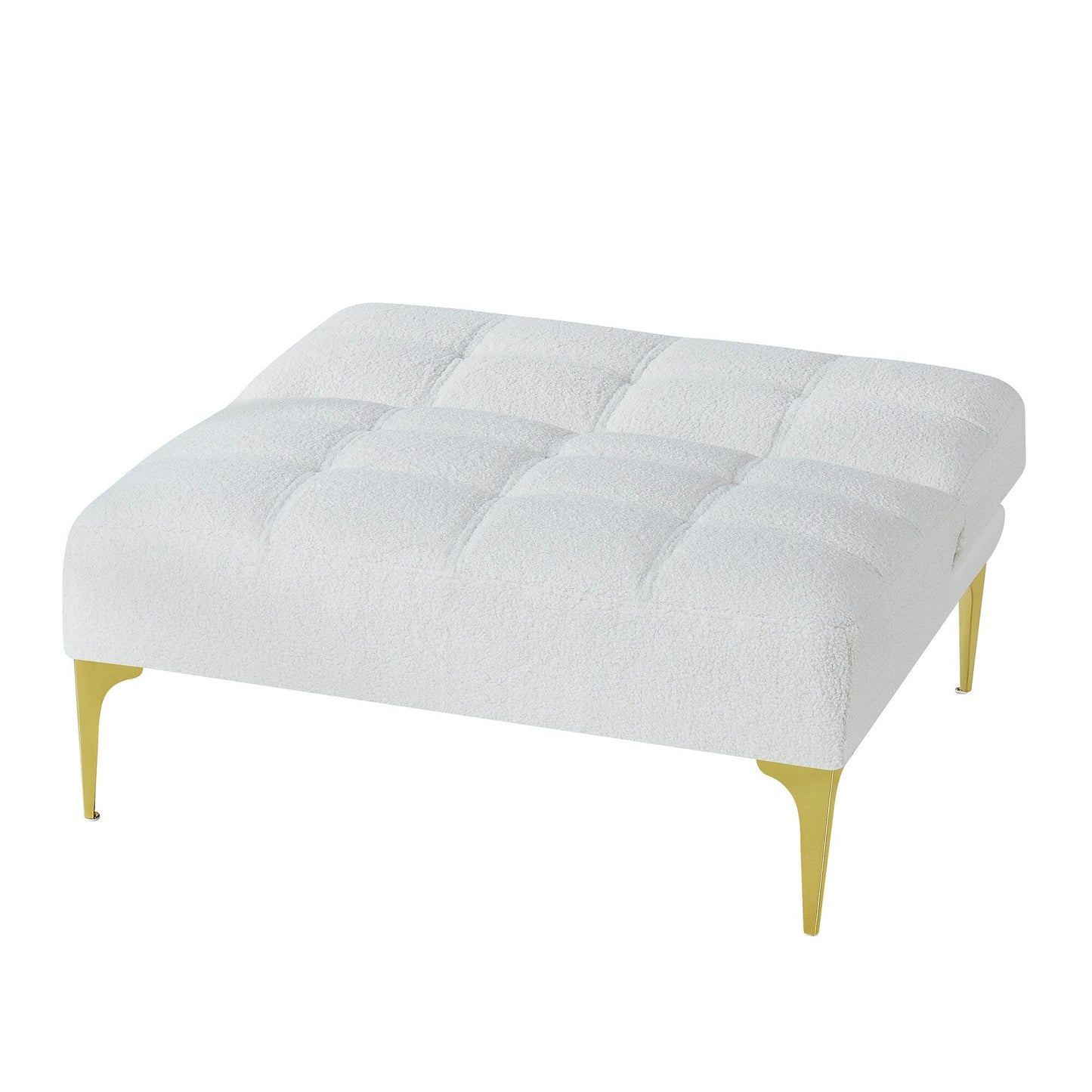 Divano letto singolo modulare in ciniglia Teddy bianco con struttura in legno