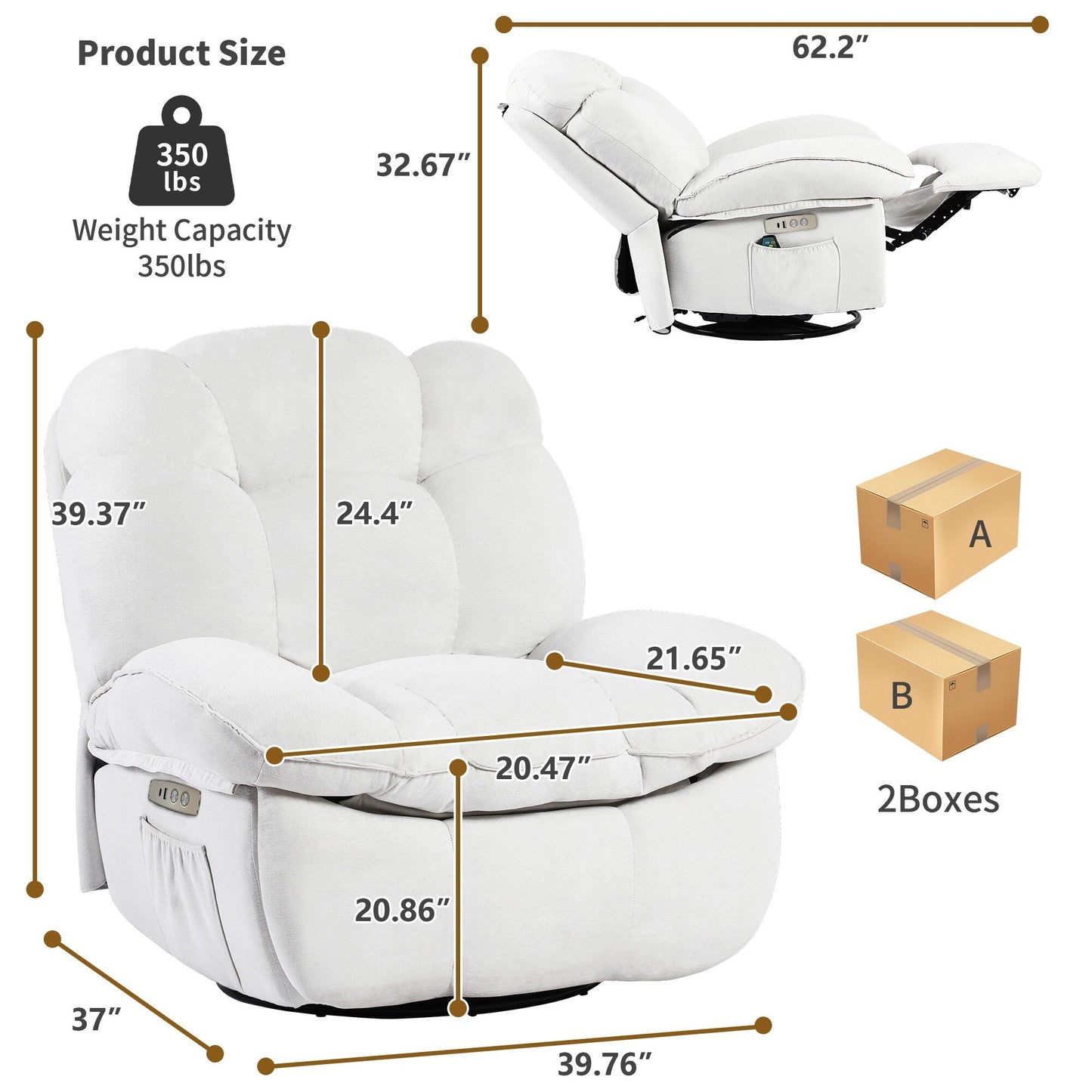 Poltrona reclinabile elettrica XINMICS, poltrona reclinabile massaggiante con riscaldamento, poltrone reclinabili girevoli moderne per adulti con USB