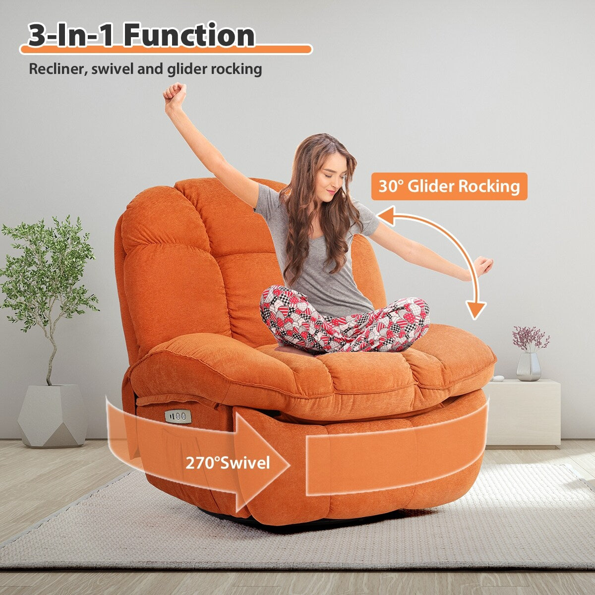 Poltrona reclinabile elettrica XINMICS, poltrona reclinabile massaggiante con riscaldamento, poltrone reclinabili girevoli moderne per adulti con USB