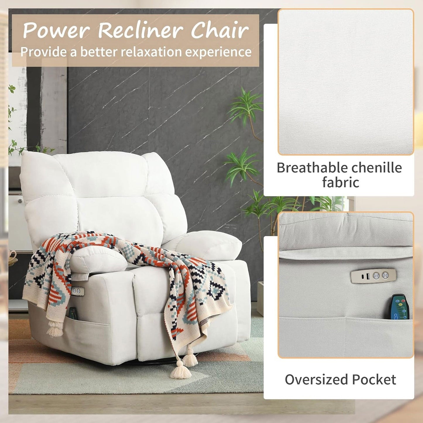 Poltrona reclinabile girevole XINMICS, poltrona reclinabile elettrica Glider con massaggio e riscaldamento