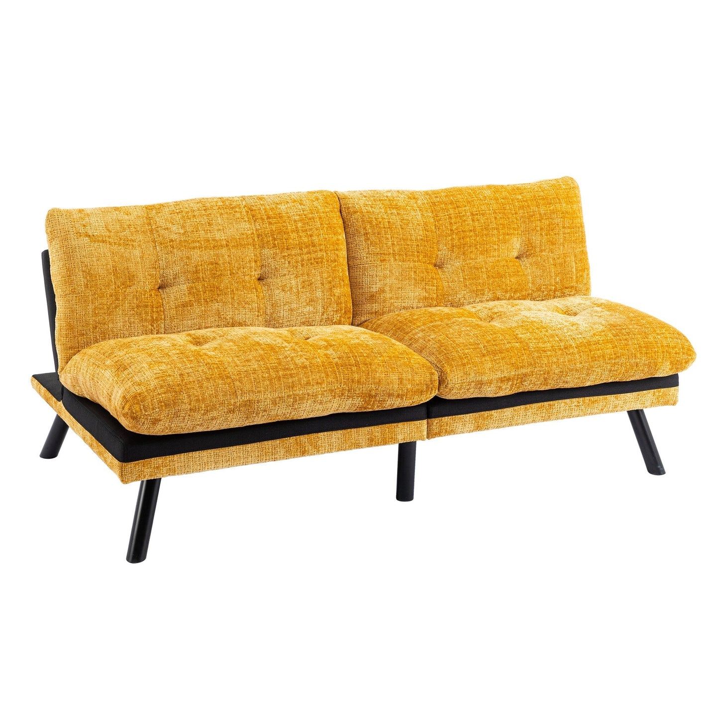 Divano letto futon convertibile in ciniglia giallo da 75,6 pollici con gambe in metallo per soggiorno