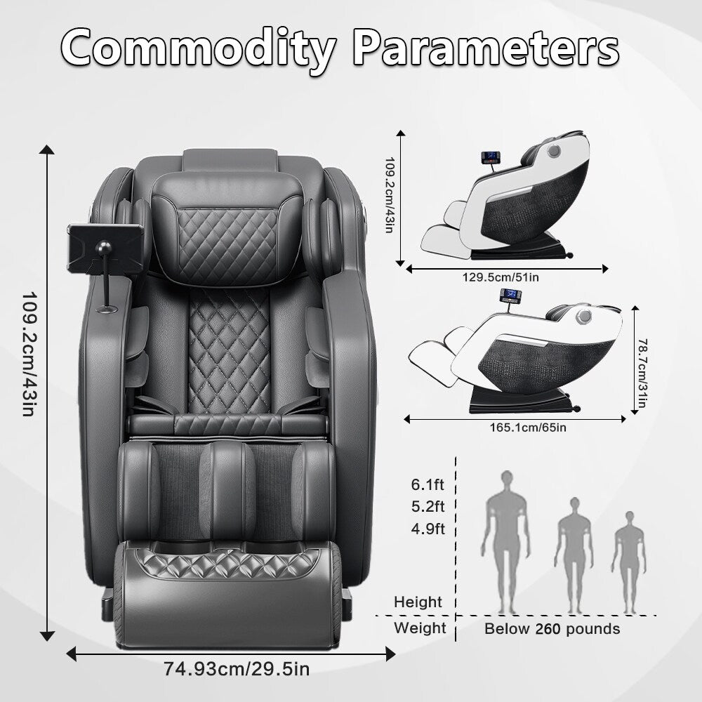 Poltrona reclinabile massaggiante Zero Gravity con massaggio completo del corpo, riscaldamento e audio Bluetooth integrato