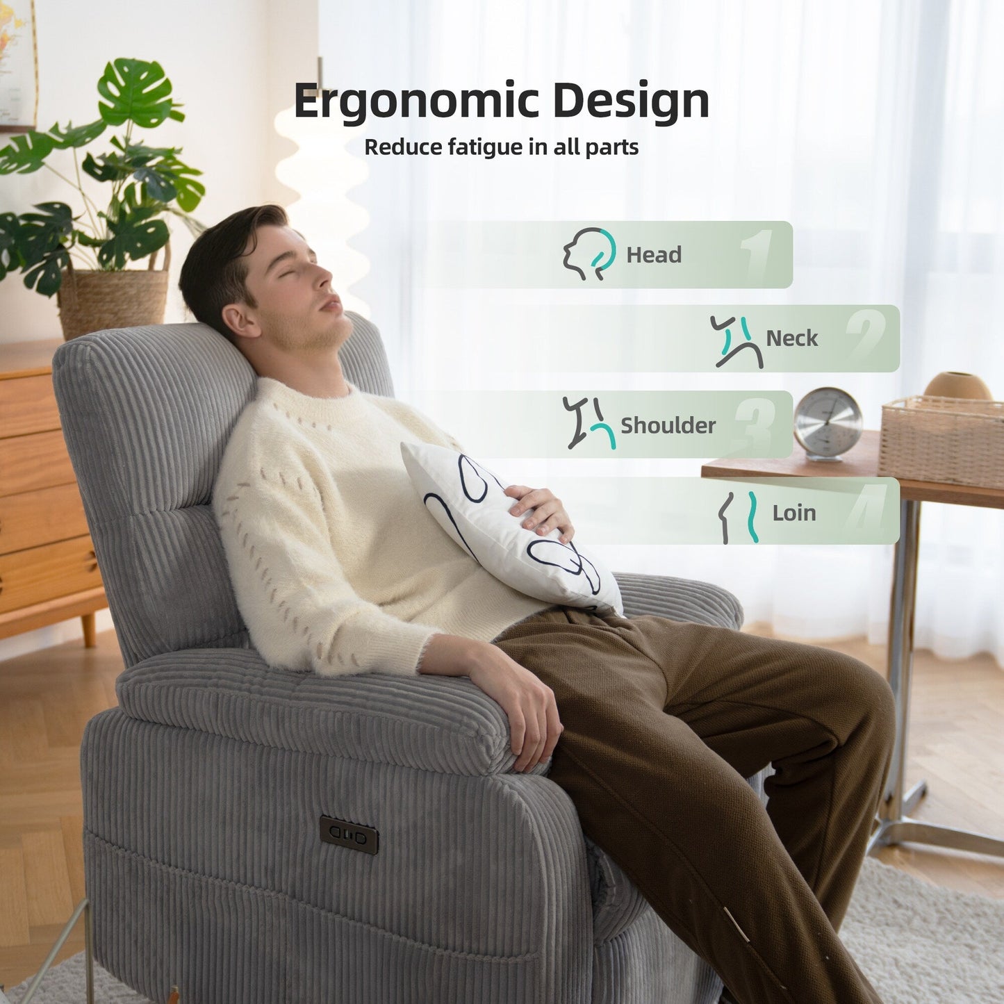 Poltrona reclinabile elettrica Zero Gravity con USB e design ergonomico