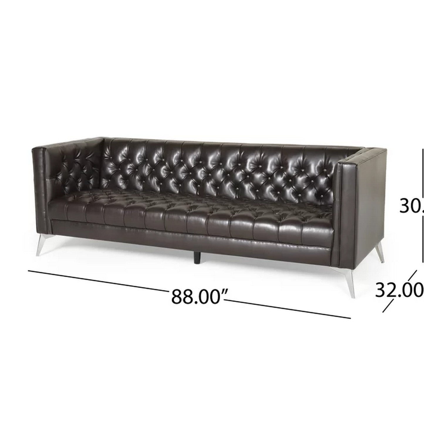 Divano Zexy, Chesterfield a 3 posti con bottoni, capitonné, in similpelle marrone intenso