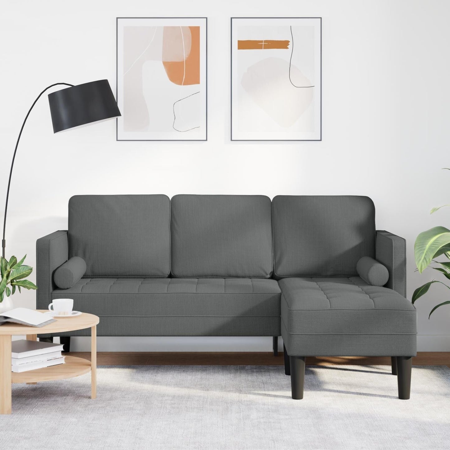 vidaXL Set Divano 2/3 Pezzi con Cuscini Tessuto Nero/Grigio Scuro/Grigio Chiaro - 68,1 x 51,6 x 26,4