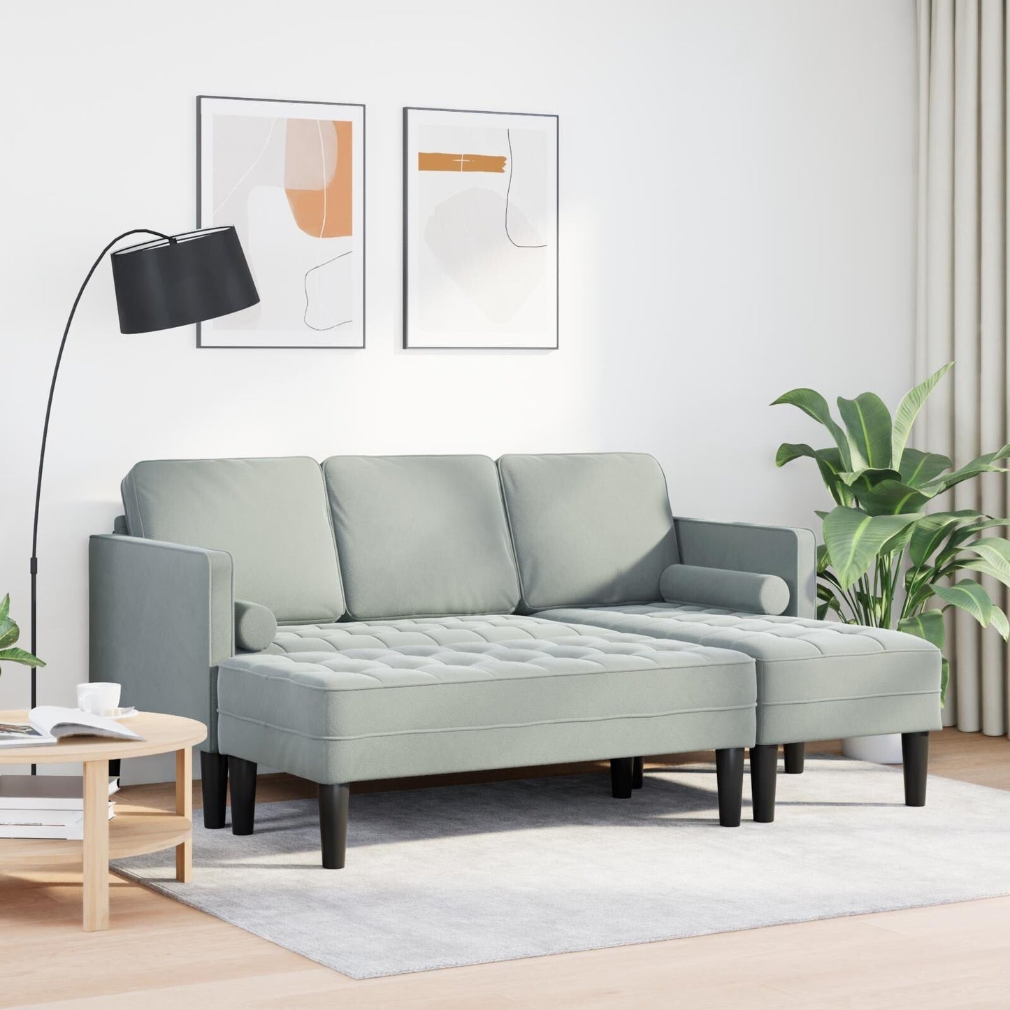 vidaXL Divano da giardino a L in velluto nero/grigio scuro/grigio chiaro - 68,1 x 51,6 x 26,4