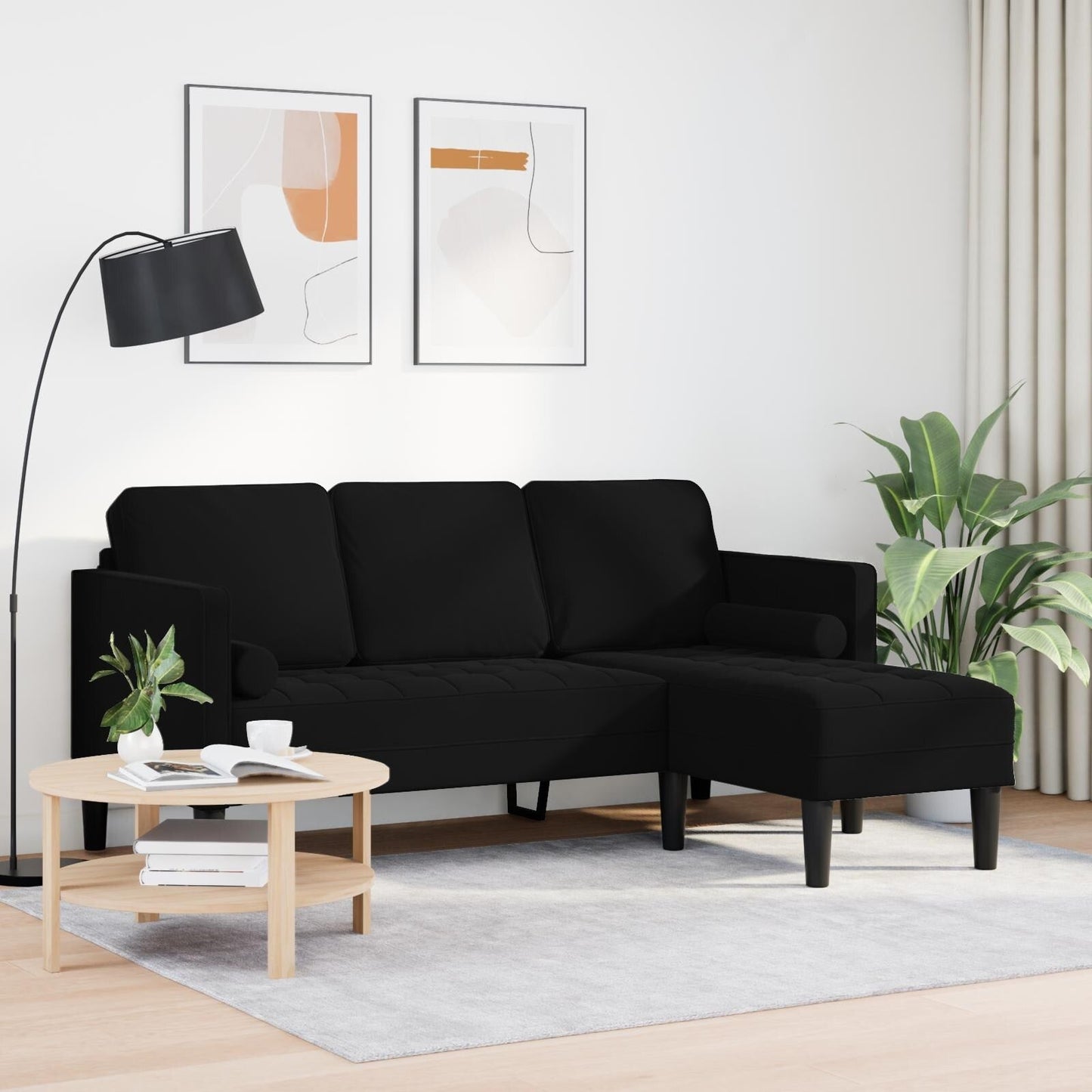vidaXL Divano da giardino a L in velluto nero/grigio scuro/grigio chiaro - 68,1 x 51,6 x 26,4