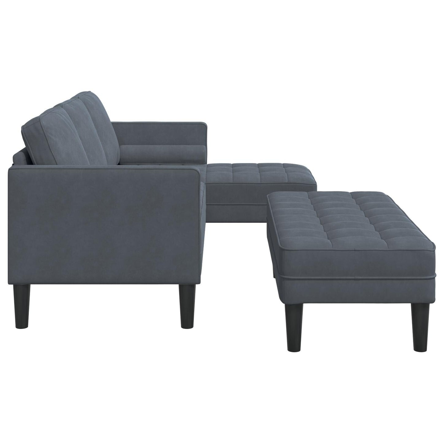 vidaXL Divano da giardino a L in velluto nero/grigio scuro/grigio chiaro - 68,1 x 51,6 x 26,4