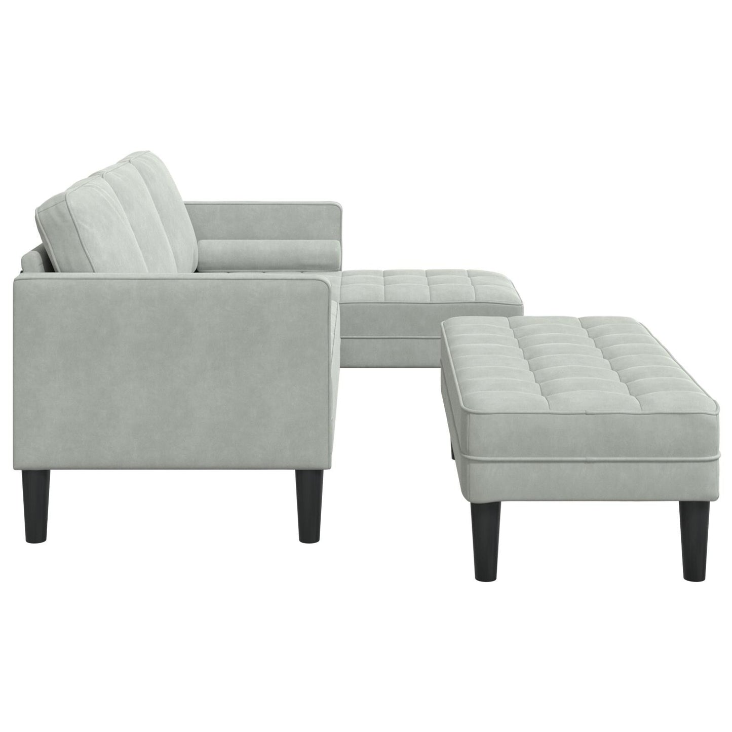 vidaXL Divano da giardino a L in velluto nero/grigio scuro/grigio chiaro - 68,1 x 51,6 x 26,4