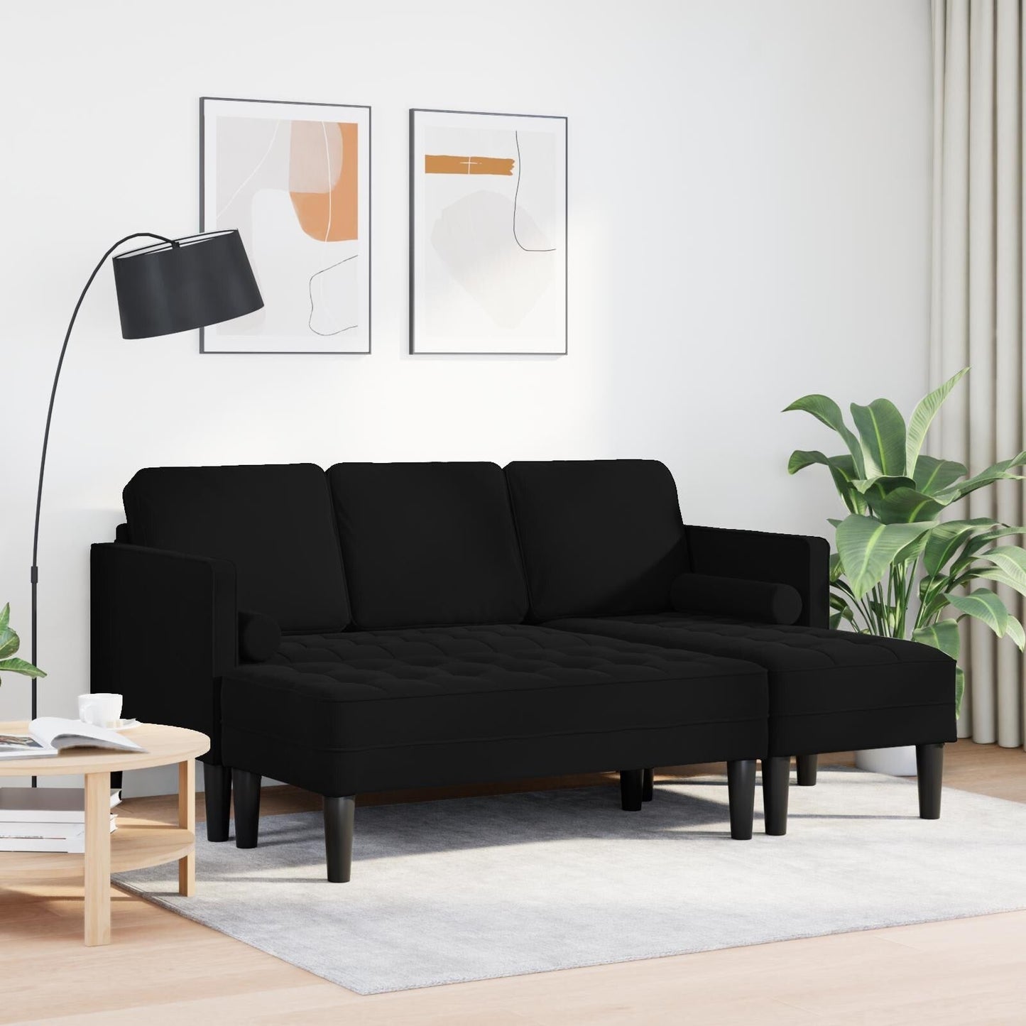 vidaXL Divano da giardino a L in velluto nero/grigio scuro/grigio chiaro - 68,1 x 51,6 x 26,4