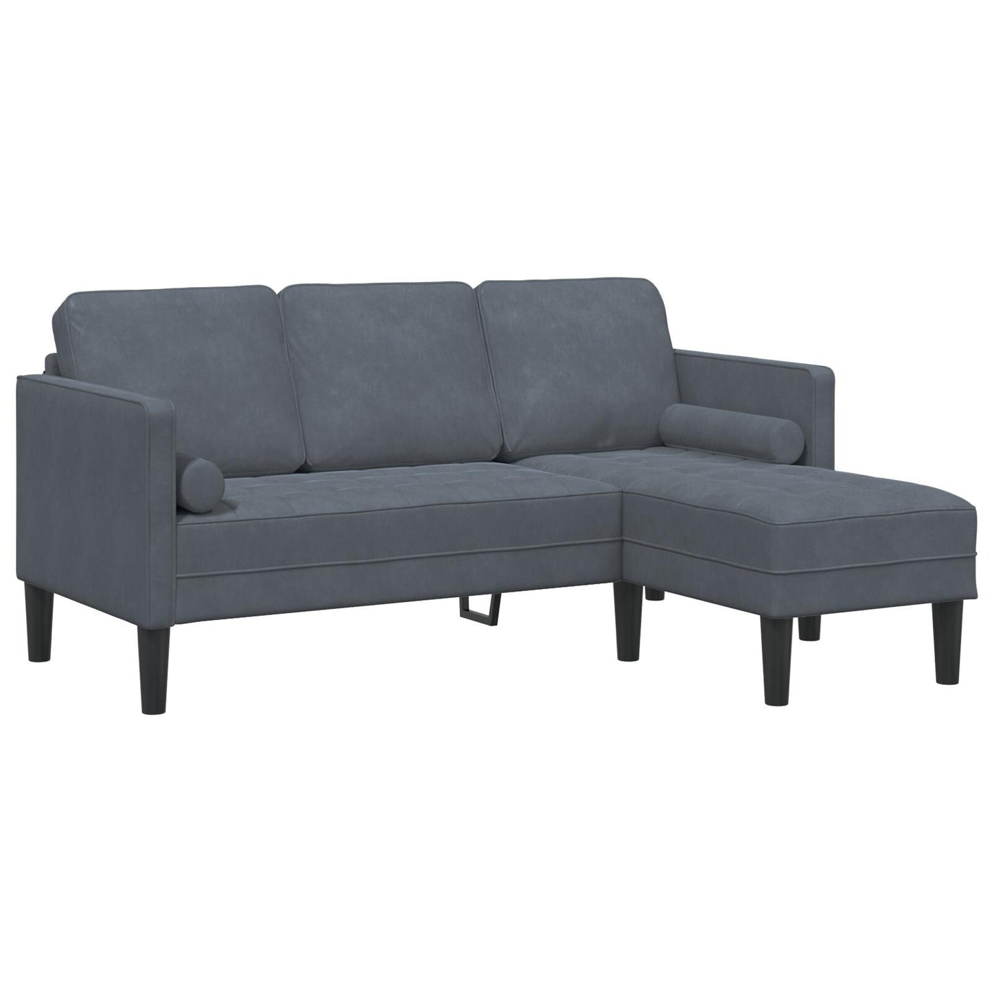 vidaXL Divano da giardino a L in velluto nero/grigio scuro/grigio chiaro - 68,1 x 51,6 x 26,4