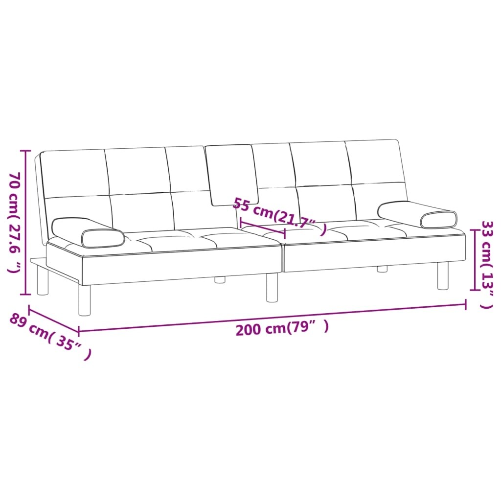 vidaXL Divano Letto Pieghevole con Portabicchieri in Similpelle - 78,7 x 35 x 27,6 cm