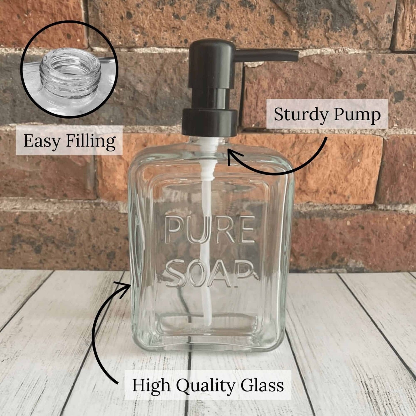 Dispenser di sapone in vetro vintage PURE SOAP 18 FL OZ - 18 Fl Oz