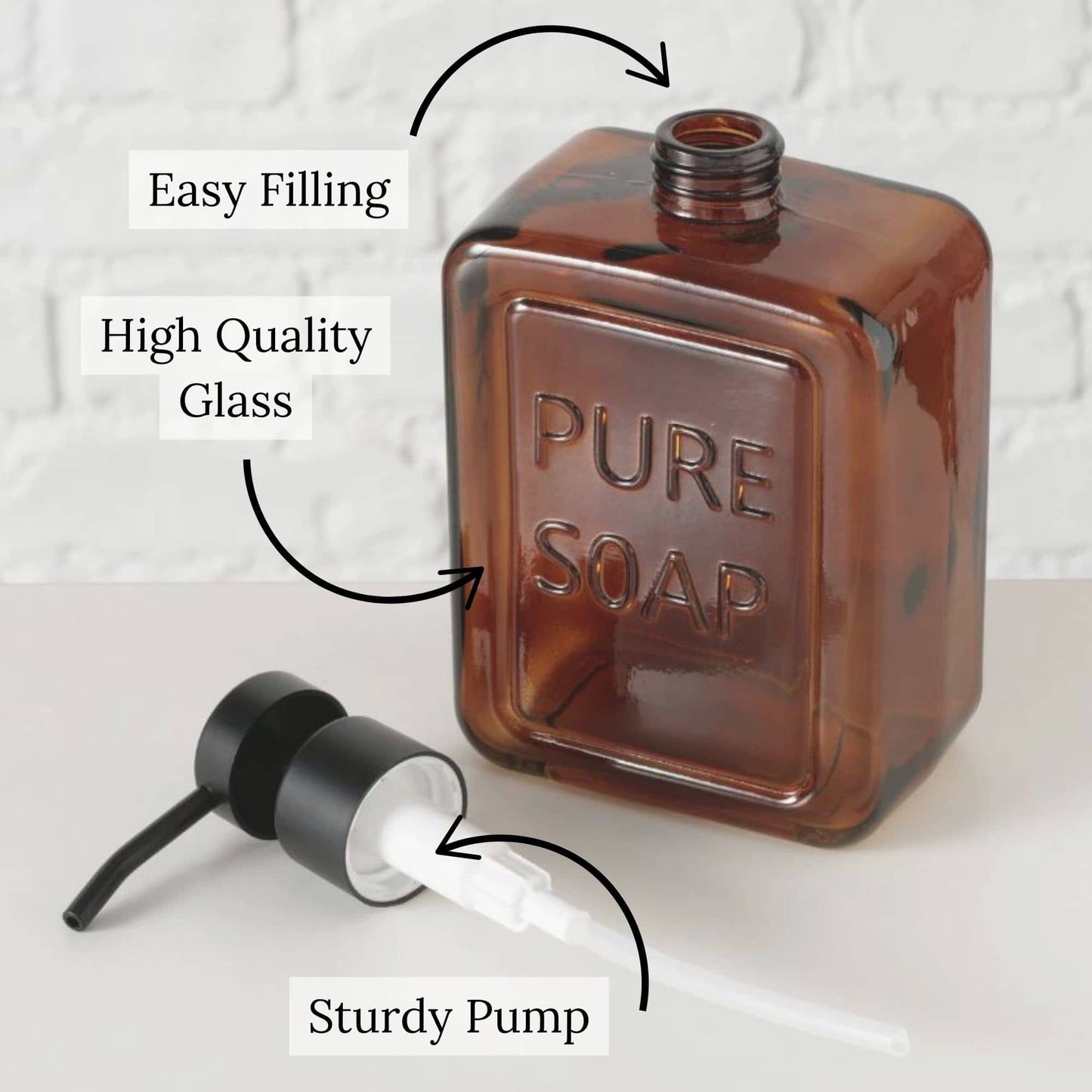 Dispenser di sapone in vetro vintage PURE SOAP 18 FL OZ - 18 Fl Oz