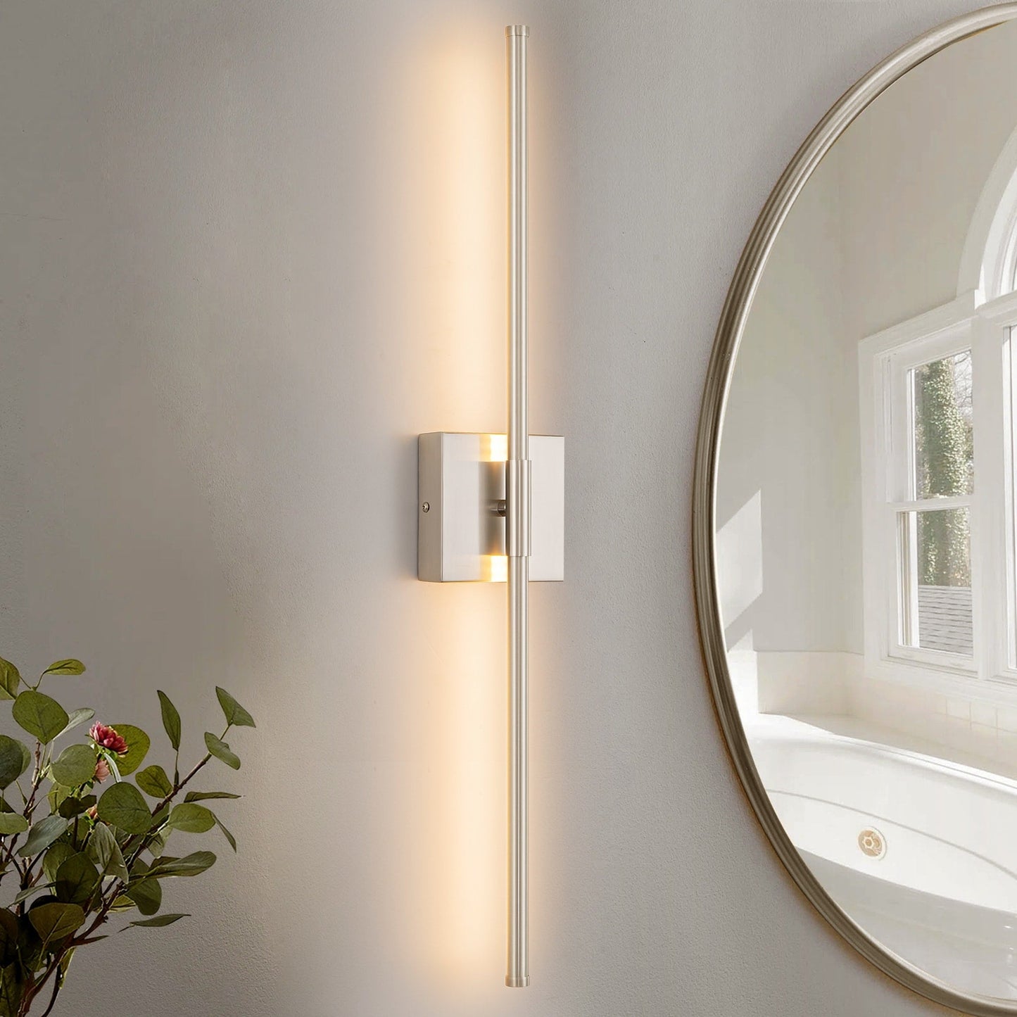 Applique da parete moderna a striscia lineare lunga nera/oro/nichel, dimmerabile, con luce LED per il bagno
