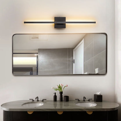 Applique da parete moderna a striscia lineare lunga nera/oro/nichel, dimmerabile, con luce LED per il bagno