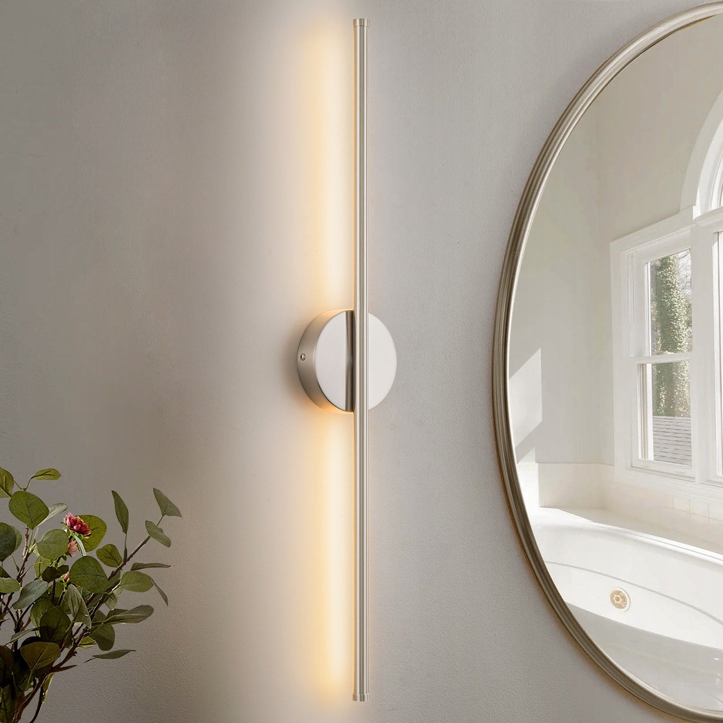 Applique da parete moderna a striscia lineare lunga nera/oro/nichel, dimmerabile, con luce LED per il bagno