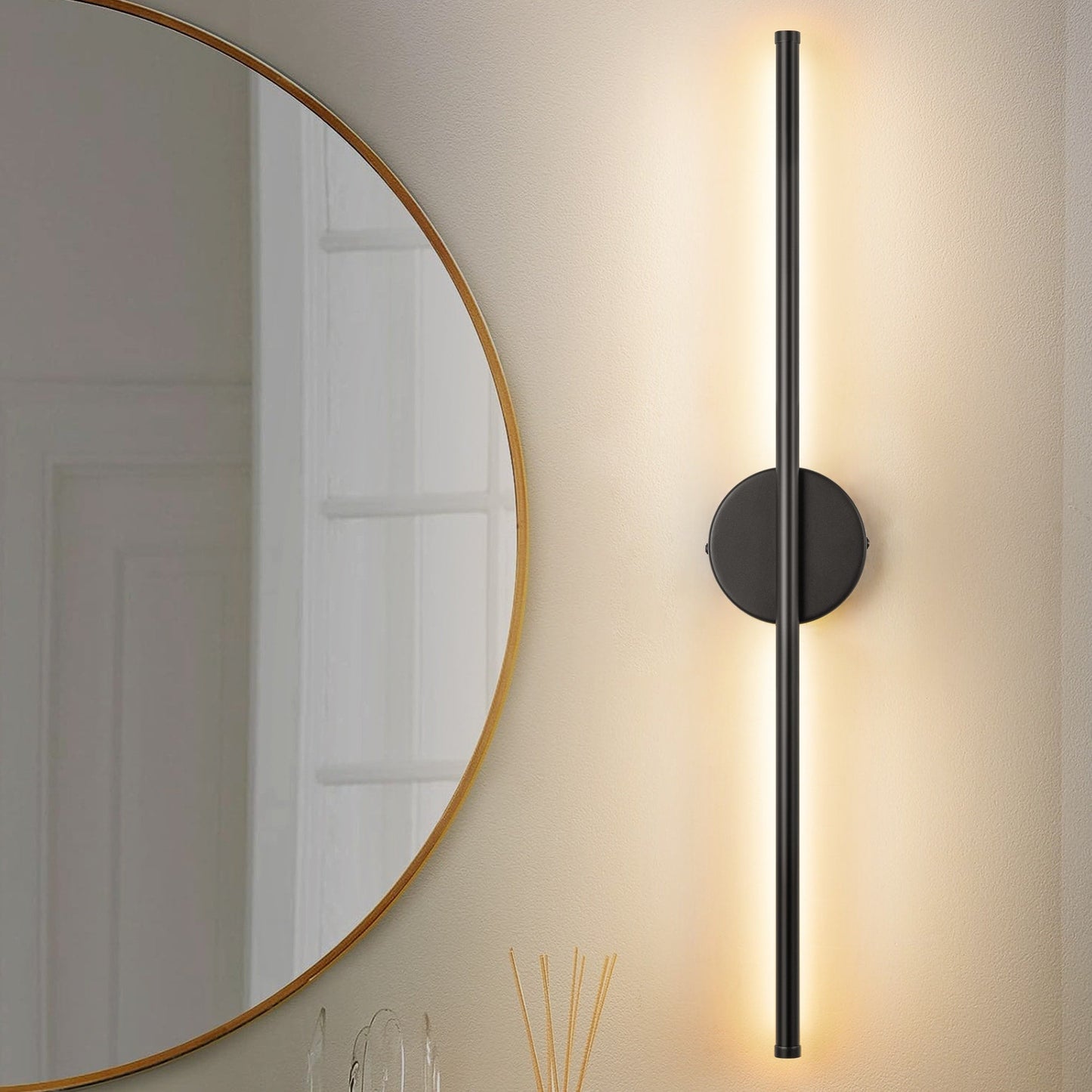 Applique da parete moderna a striscia lineare lunga nera/oro/nichel, dimmerabile, con luce LED per il bagno