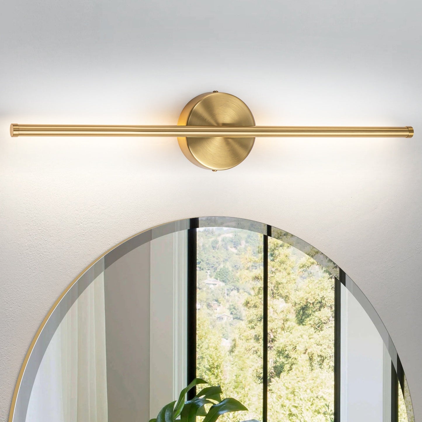 Applique da parete moderna a striscia lineare lunga nera/oro/nichel, dimmerabile, con luce LED per il bagno