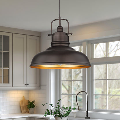 Lampada a sospensione a cupola in metallo stile fattoria industriale a 1 luce, finitura bronzo oliato