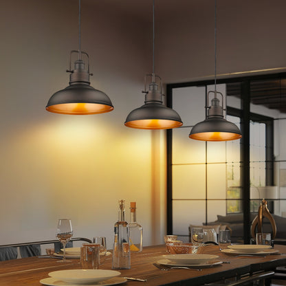 Lampada a sospensione a cupola in metallo stile fattoria industriale a 1 luce, finitura bronzo oliato
