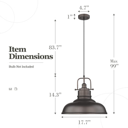 Lampada a sospensione a cupola in metallo stile fattoria industriale a 1 luce, finitura bronzo oliato